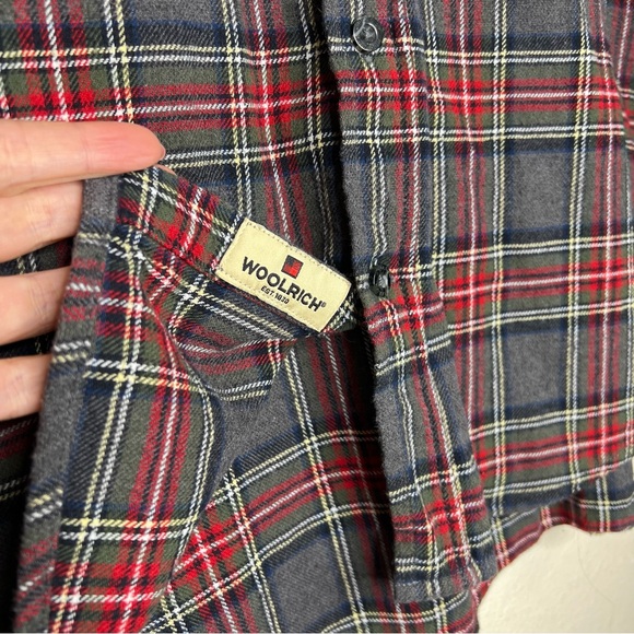 Woolrich Gray & Red Plaid Flannel 100% Cotton Long Sleeve Button Up Shirt XL - Picture 5 of 11